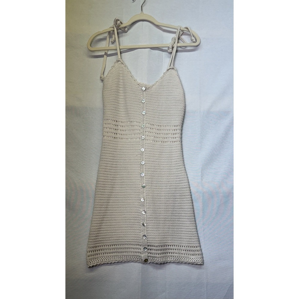 Olive + Oak Beige Crochet Button‎ Front A-Line Dress Strappy V-Neck S